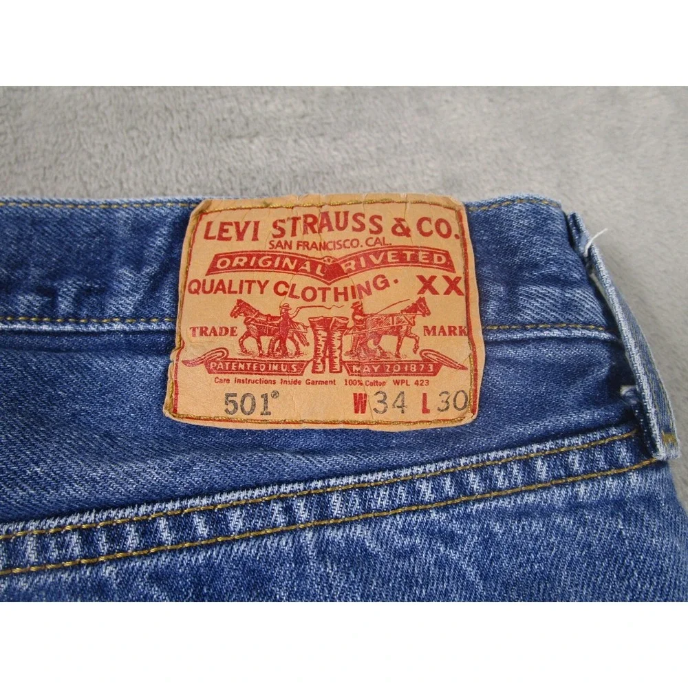 Levis 501 Jeans Mens 32x28 Blue Demim Distressed Button‎ Fly Cotton Pockets